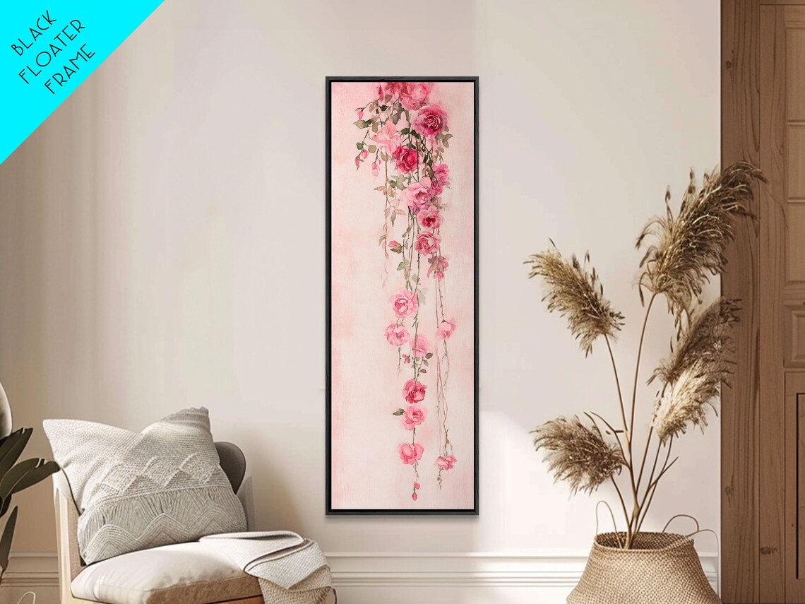 Cascading Pink Roses Botanical Watercolor Hanging Vine Wall Poster - Image 5