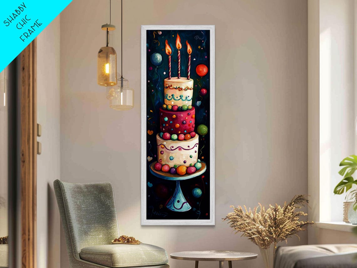 Whimsical Three Tier Birthday Cake With Candles Kitchen Art Poster - Image 2