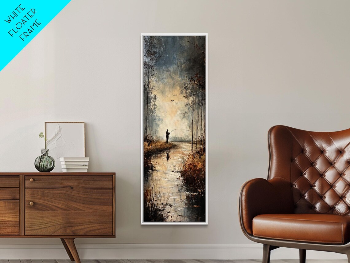 Fisherman On Misty Riverbank At Dawn Impressionist Nature Poster - Image 5