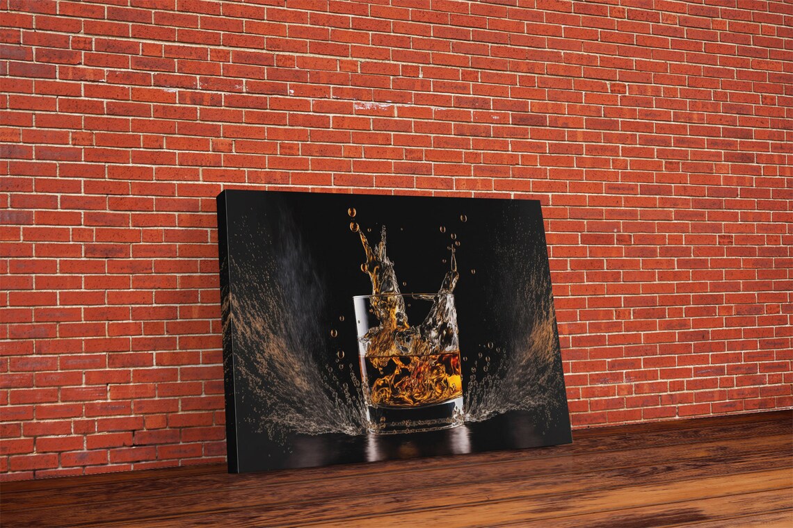 Ice Falling Into Whiskey Glass Splash Dramatic Amber Bar Drink Art Poster - Image 6