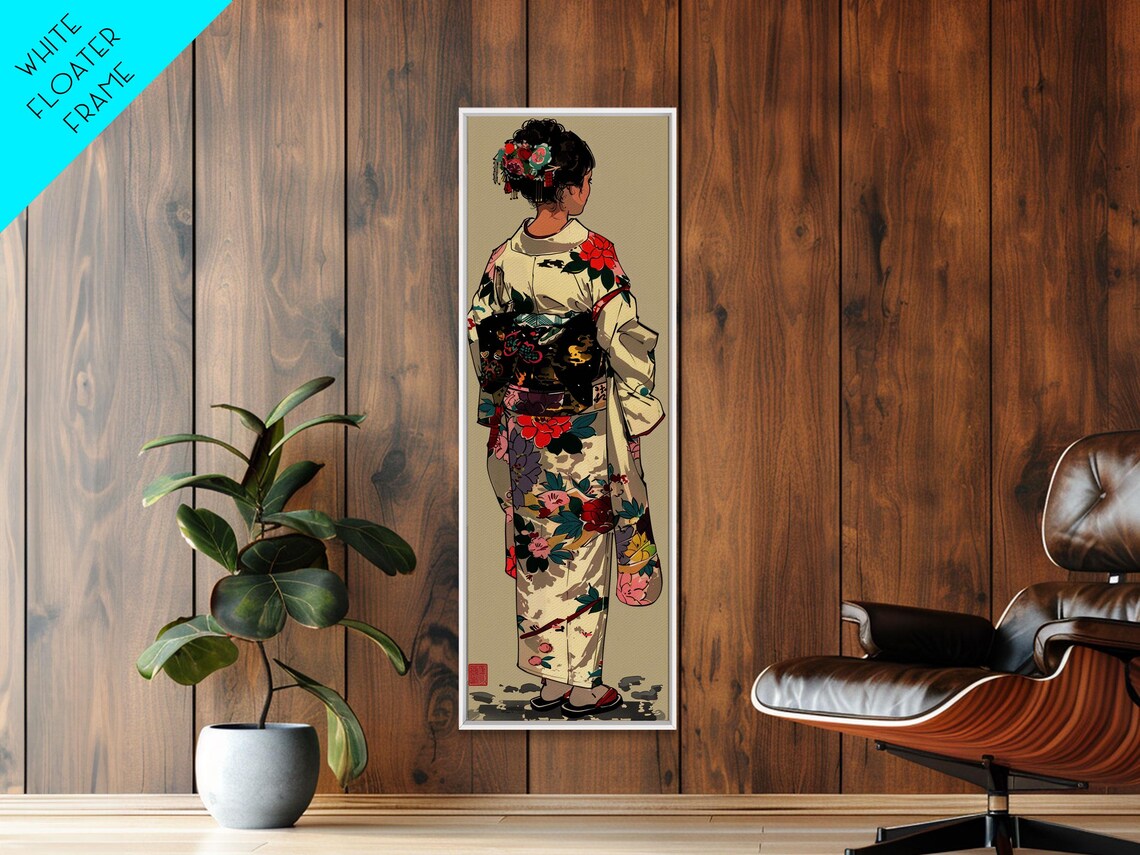 Traditional Japanese Kimono Floral Elegant Woman Ukiyo-E Art Print - Image 4