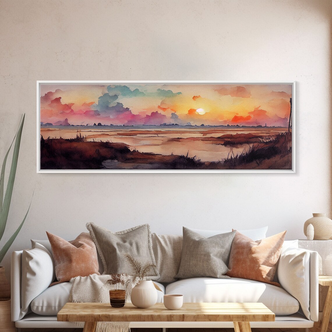 Watercolor Landscape Sunset, Hazy Sky Art Print - Image 4