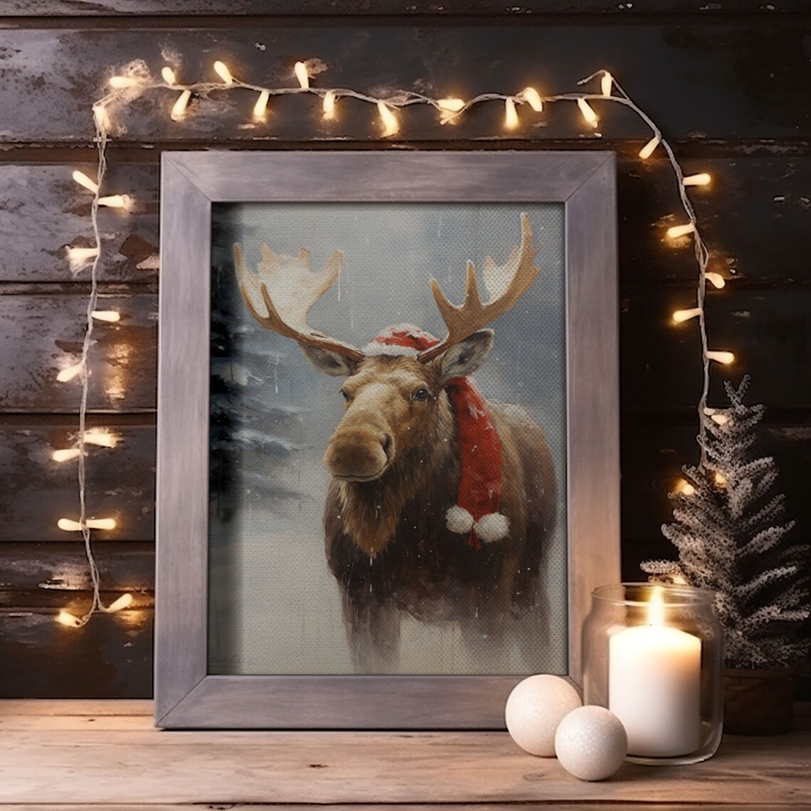 Silly Moose Dressed for Christmas, Vintage Art Print - Image 6