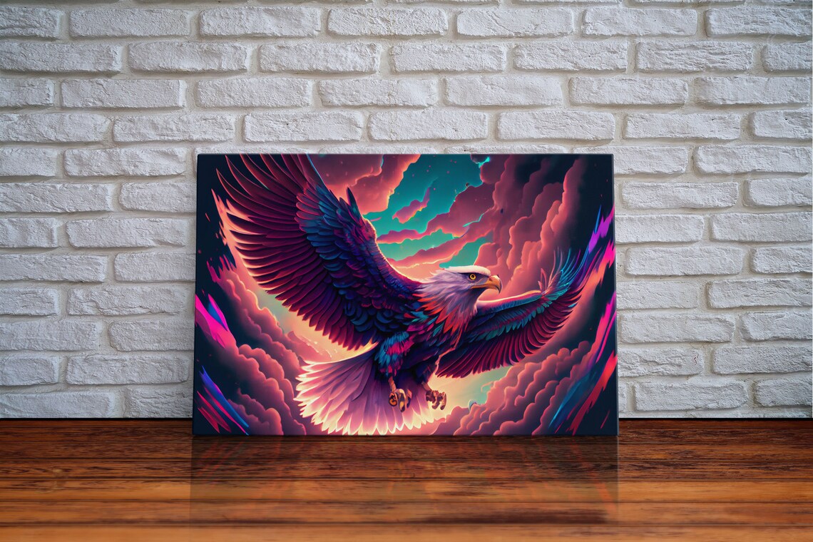 Bald Eagle Vaporwave Art Print, Bioluminescent