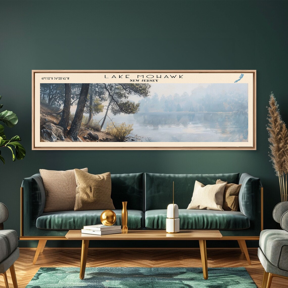 Lake Mohawk New Jersey Pine Framed Misty Shore Panoramic Travel Poster - Image 4