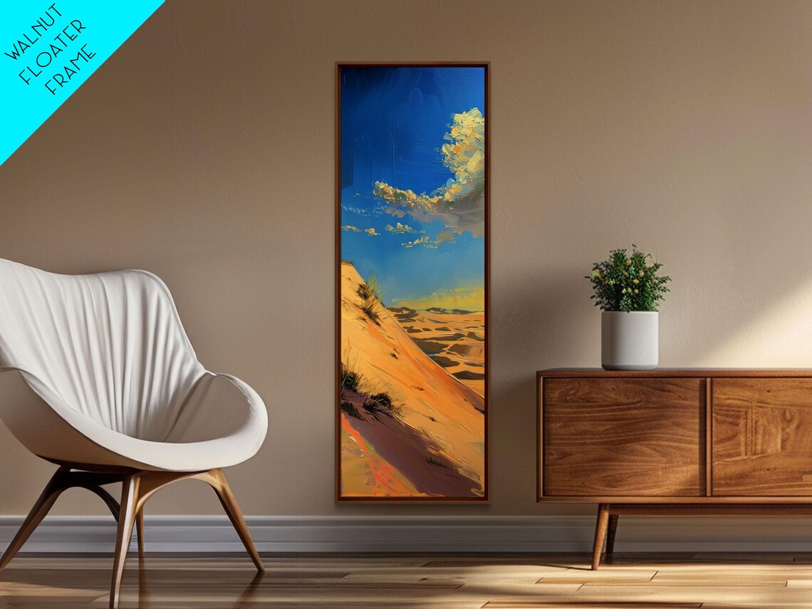 Desert Sand Dunes Blue Sky Golden Light Landscape Painting Poster - Image 4