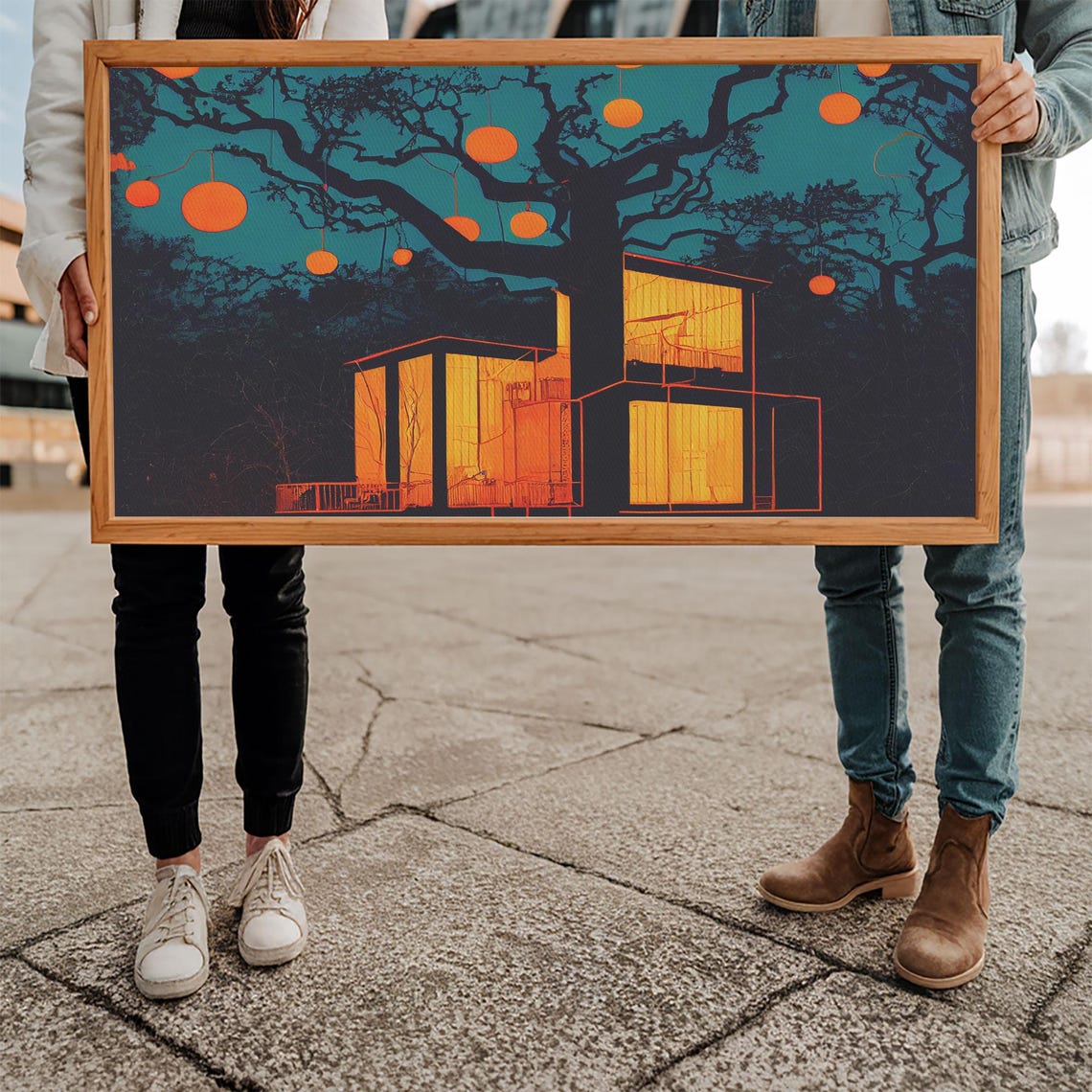 Surreal Treehouse With Glowing Windows And Hanging Lanterns Wall Art - Image 4