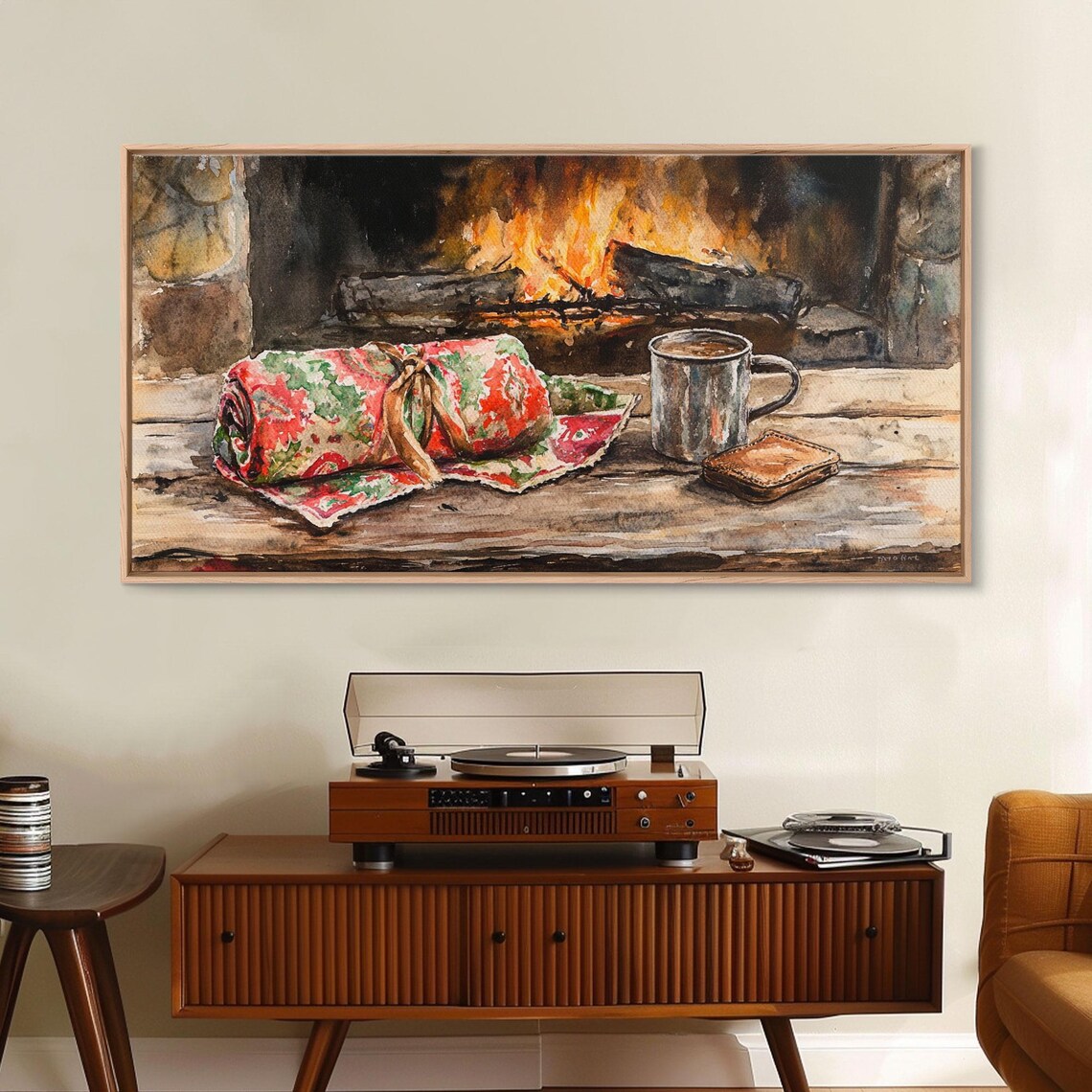 Cozy Stone Fireplace Cocoa Mug Christmas Blanket Hearth Art Print - Image 5