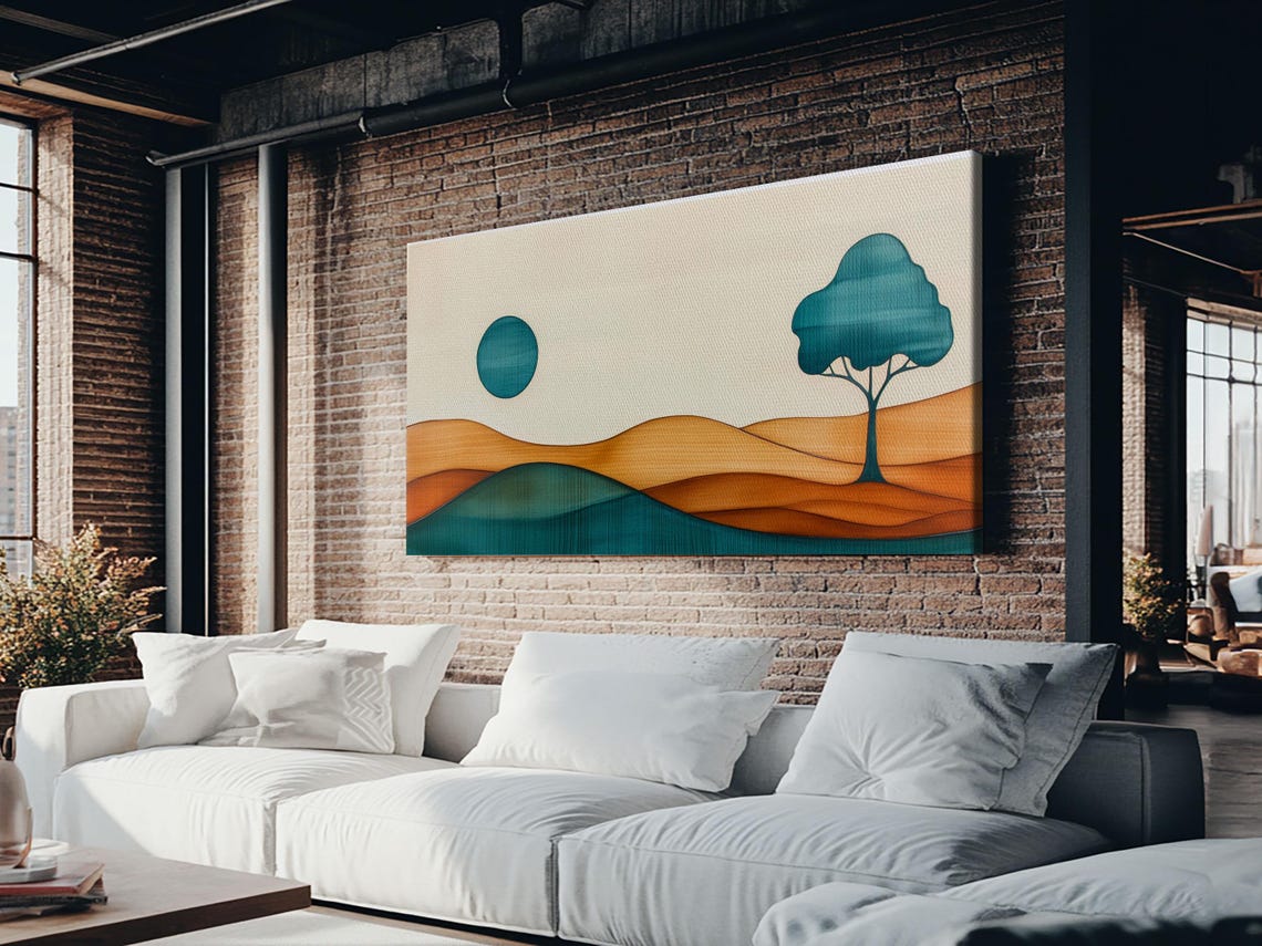 Cute Abstract Art Deco Landscape Print Minimalist Art Boho Home Decor For Abova Sofa Great Room Wall Art - Image 4