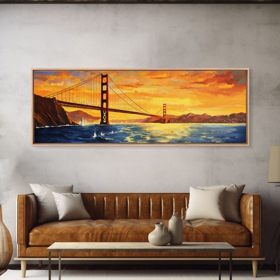 Golden Gate Bridge Abstract Panoramic Framed Print Van Gogh Inspired Original Painting Colorful California Wall Art