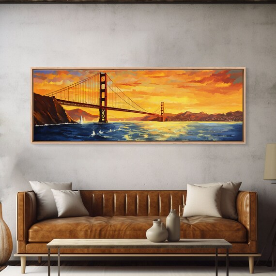 Golden Gate Bridge San Francisco Sunset Colorful Oil Style Poster