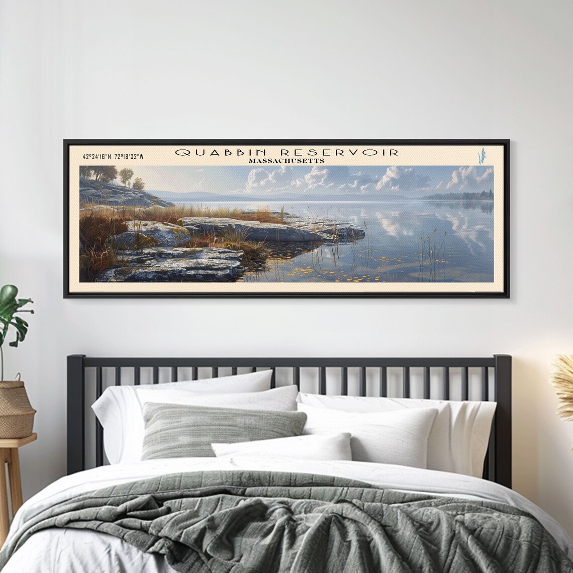 Quabbin Reservoir Massachusetts Rocky Shore Mirror Water Travel Poster - Image 3