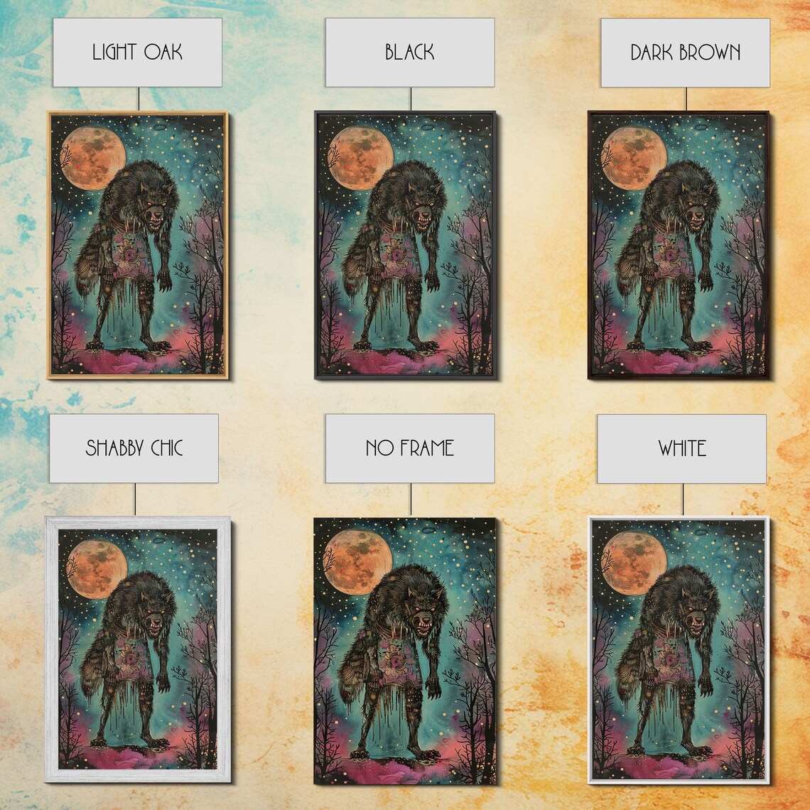 Halloween Werewolf Full Moon Art Print, Spooky Decor - Image 2