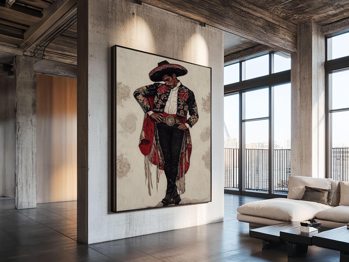 Mexican Charro Matador Portrait Ornate Suit Sombrero Cultural Wall Art - Image 4