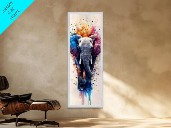 Vibrant Rainbow Watercolor Elephant Splash Colorful Nursery Vertical Poster