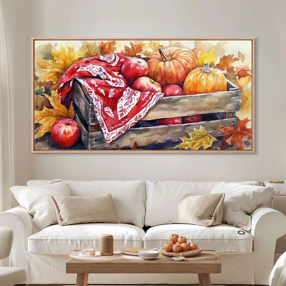 Wooden Crate Of Pumpkins And Apples Harvest Still Life Art Print - Image 3