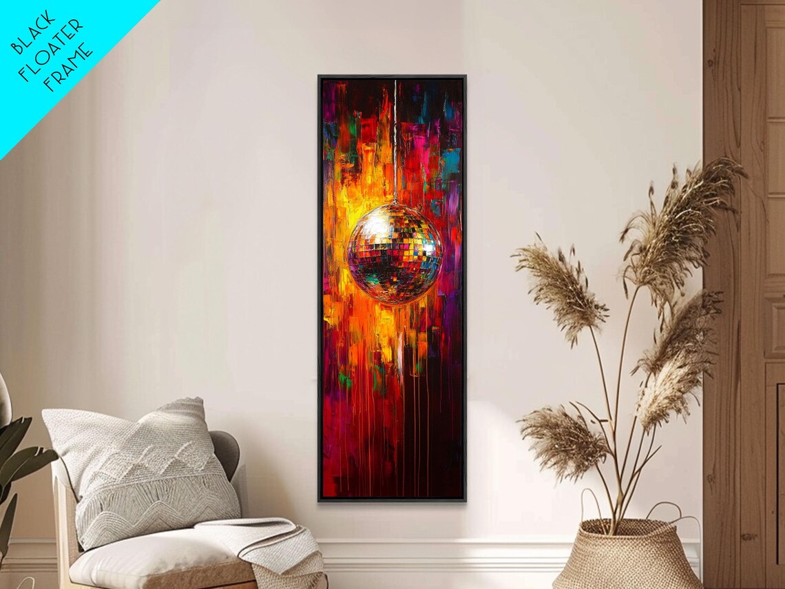 Disco Ball In Fiery Red Abstract Oil Painting Dance Party Art Poster - Image 3