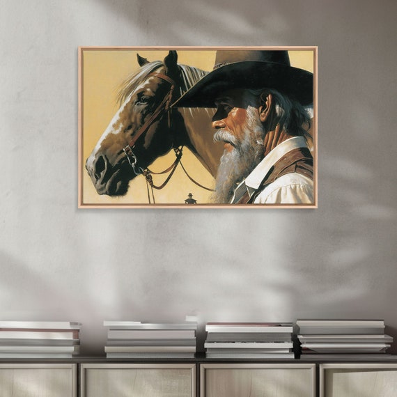 Old Timey Wild West Cowboy Oil Painting Print Southwestern Western Room Decor Cowboy Wall Art Modern Eclectic Kitsch Home Decor
