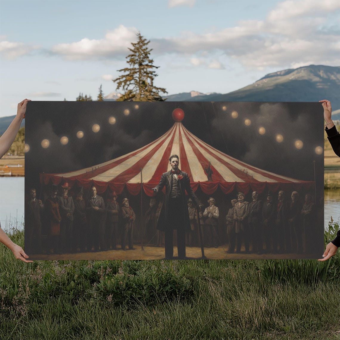 Creepy Ringmaster In Front Of Dark Circus Tent At Night Wall Art - Image 6