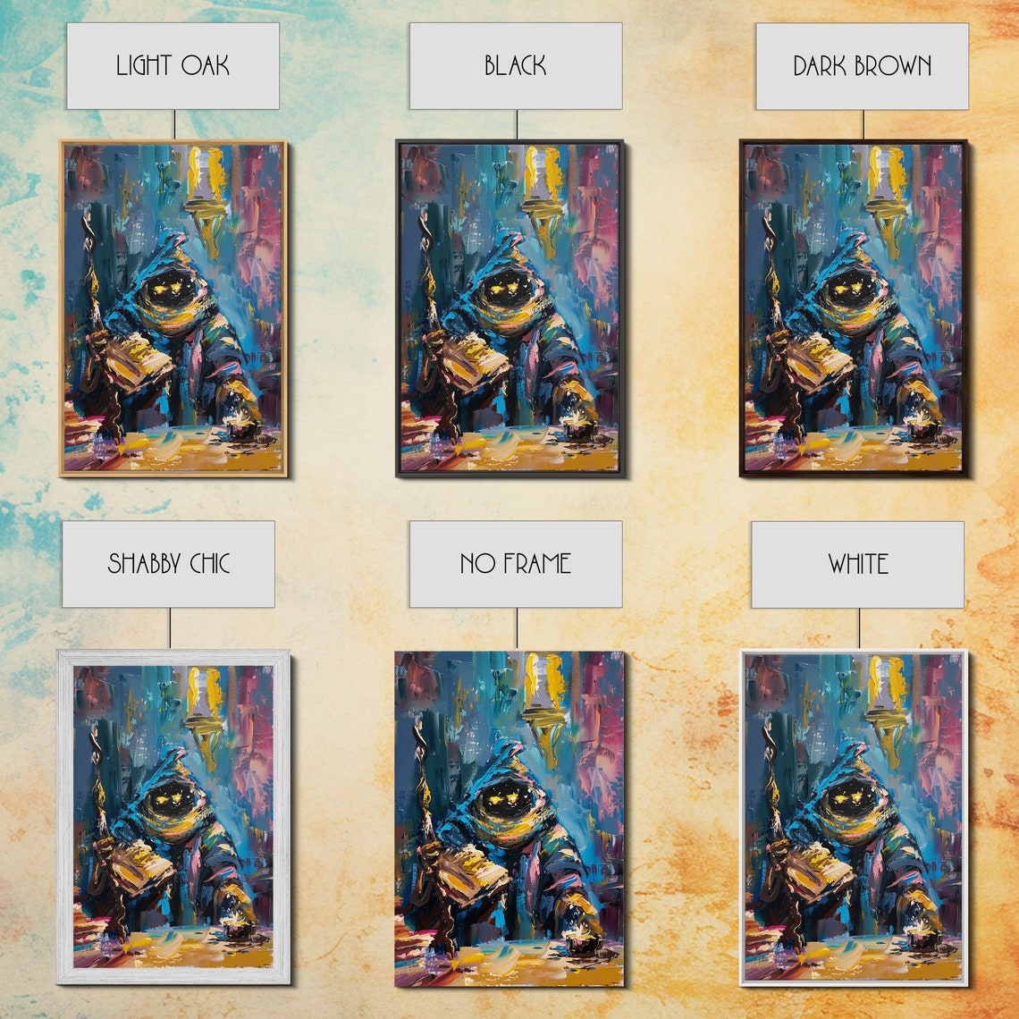 Dark Wizard Reading Spell Book Abstract Colorful Oil Style Art Poster - Image 2