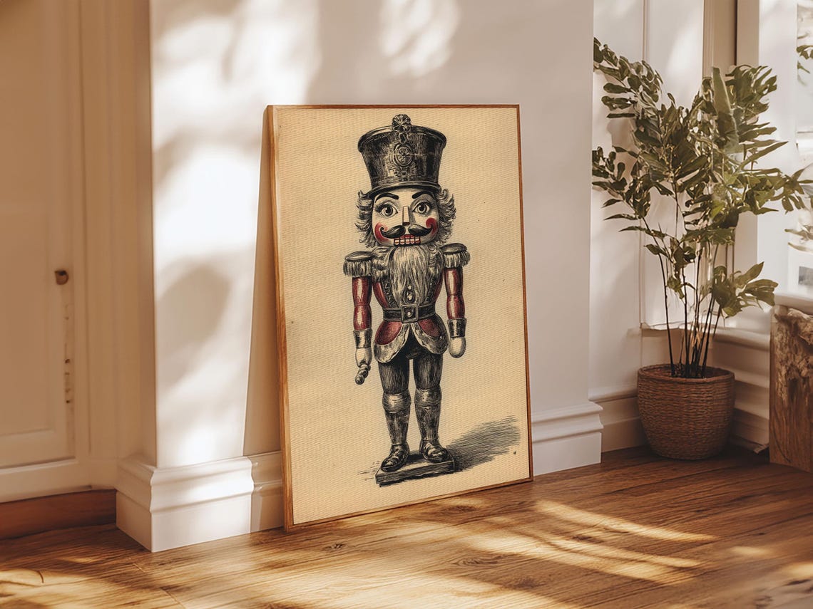 Vintage Nutcracker Soldier Full Body Sketch Christmas Holiday Poster - Image 3