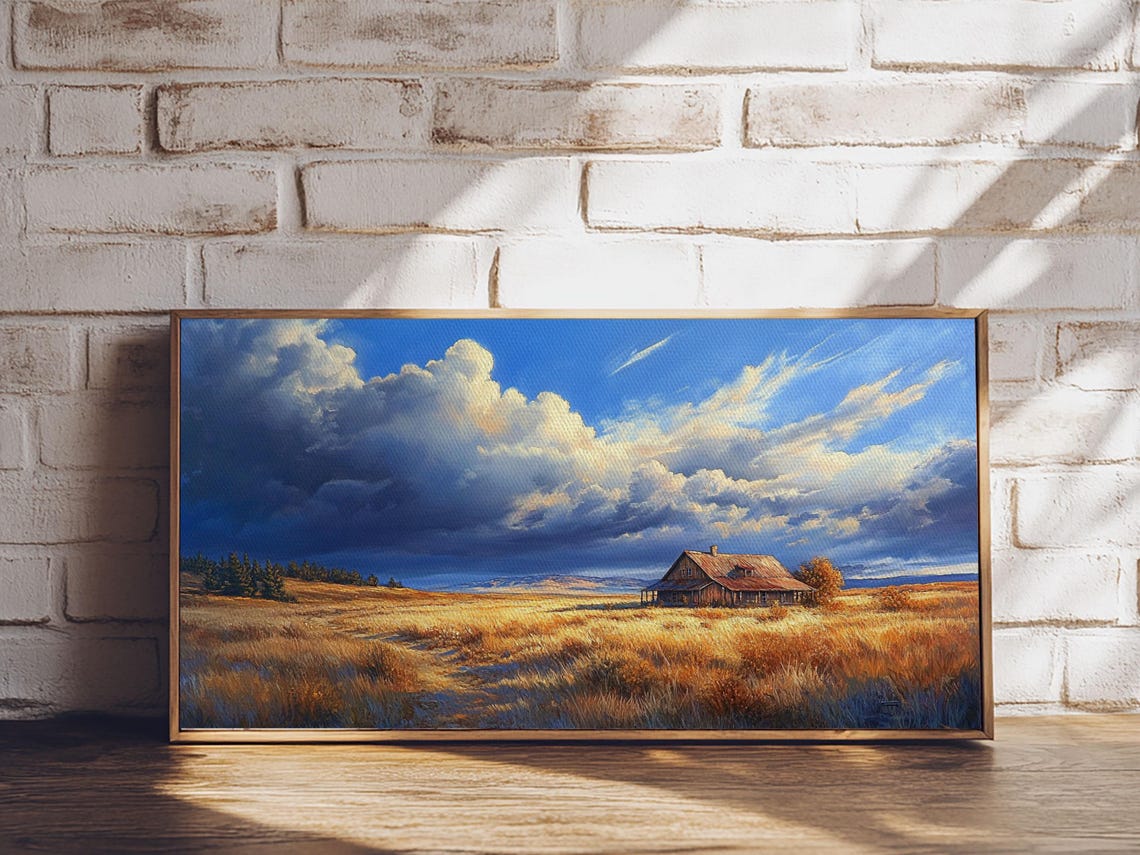 Rustic Barn Golden Wheat Field Dramatic Sky Panoramic Landscape Poster - Image 5