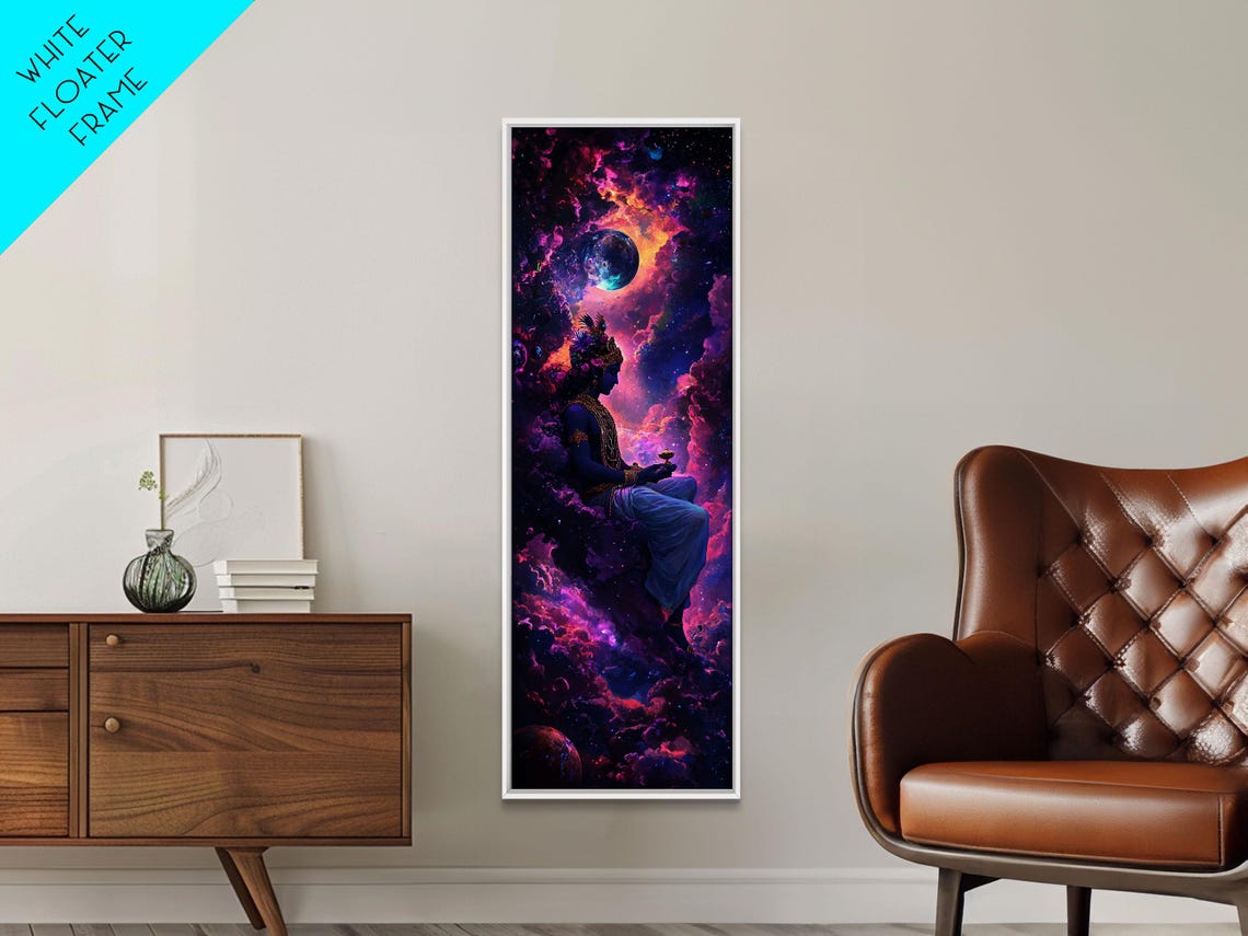 Lord Krishna Cosmic Nebula Moon Spiritual Yoga Meditation Poster - Image 3