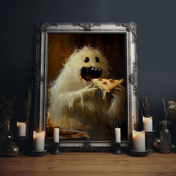 The Pizza Ghost, Funny Halloween Art Print