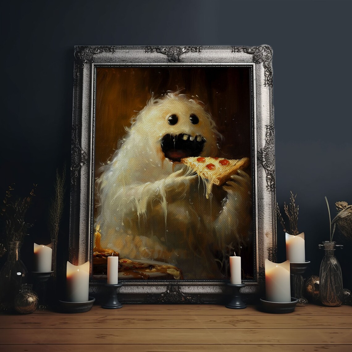The Pizza Ghost, Funny Halloween Art Print
