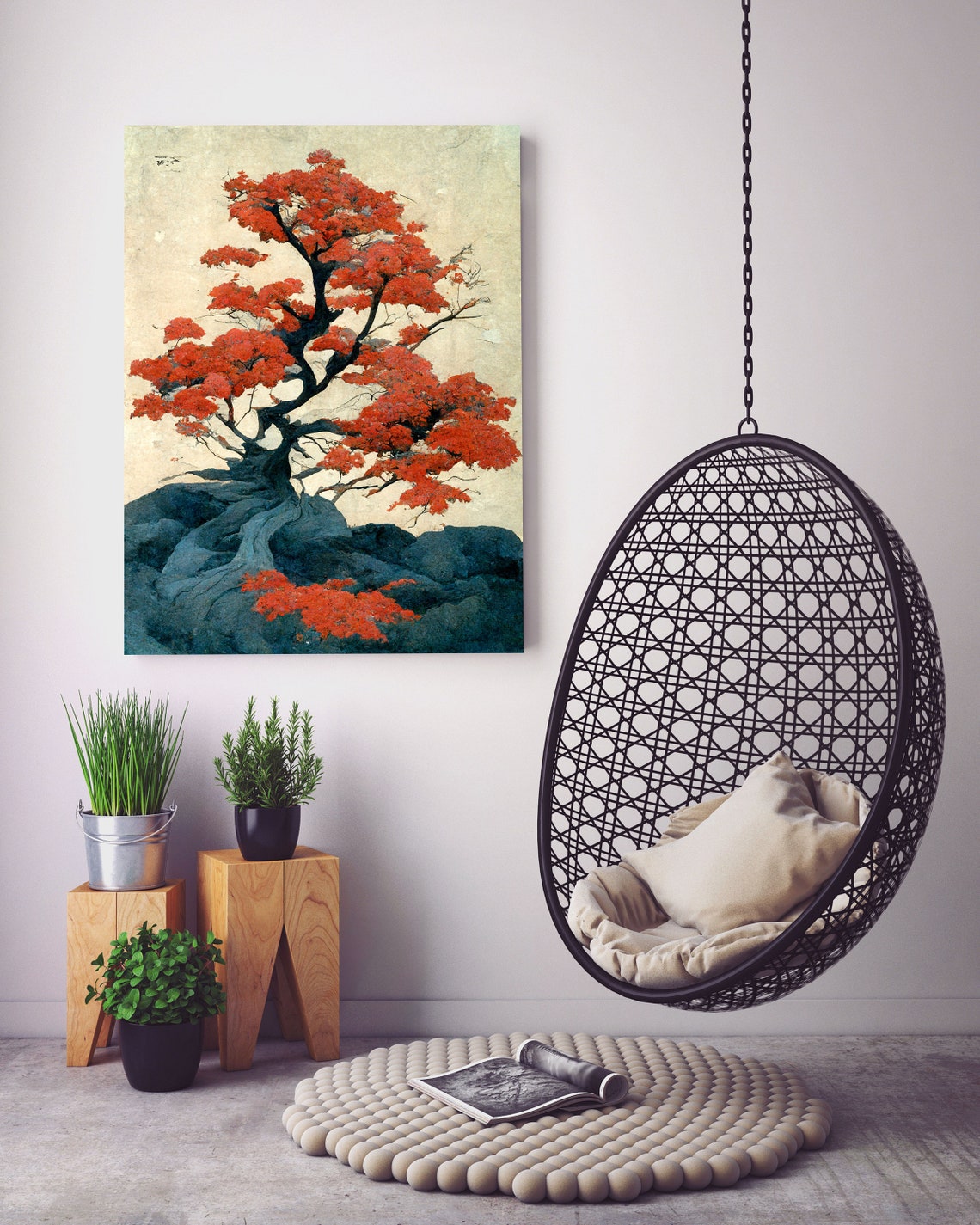 Japanese Maple Tree Red Foliage Vintage Woodblock Style Poster - Image 5