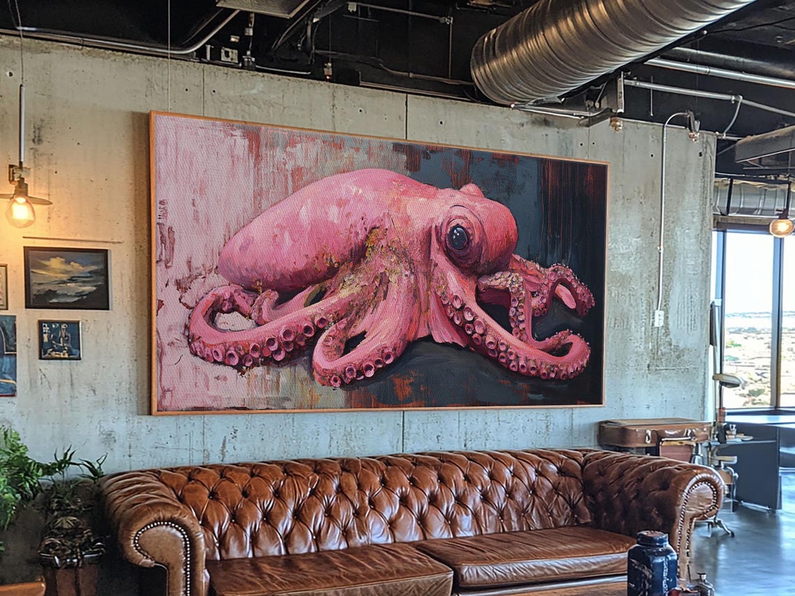 Pink Octopus Wabi Sabi Style Minimalist Rustic Painting Wall Poster - Image 6