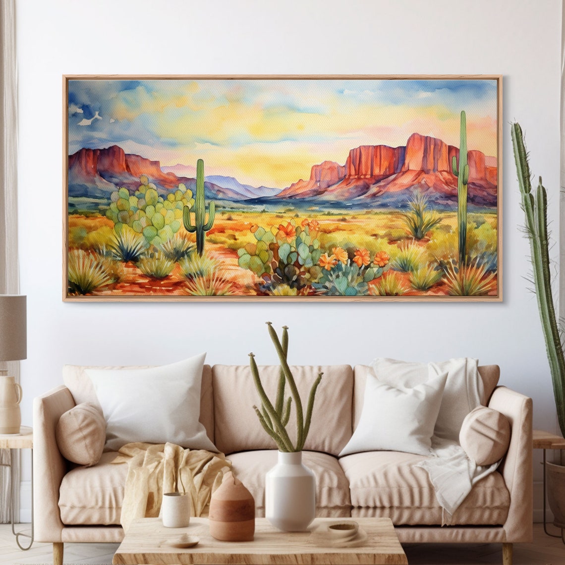 Boho Whimsical Wall Art Pastel Desert Print Framed Art Unique Wall Art Minimalist Mcm Style Wall Art Landscape Painting - Image 3