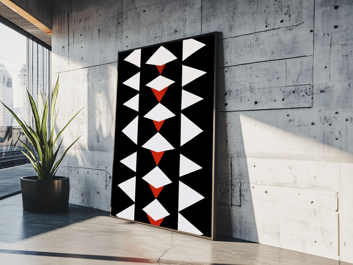 Tribal Triangles Black White Red Aztec Geometric Boho Wood Panel Art Print - Image 2