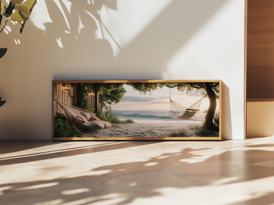 Beach Hammock Sunset Trees Ocean View Peaceful Coastal Wall Poster - Image 2
