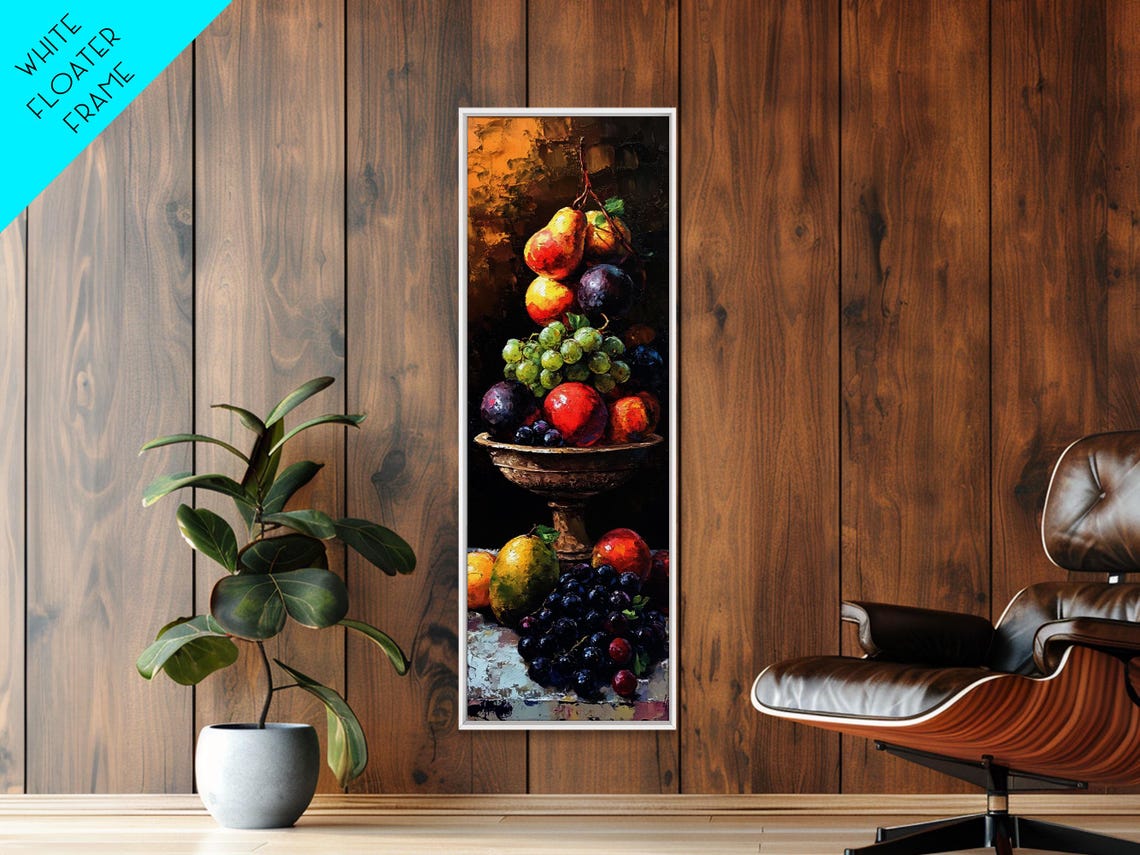 Still Life Oil Painting Print Of Fruit Kitchen Decor Kitchen Wall Art Grapes Painting Skinny Art Skinny Vertical Art Tall Skinny Art - Image 6