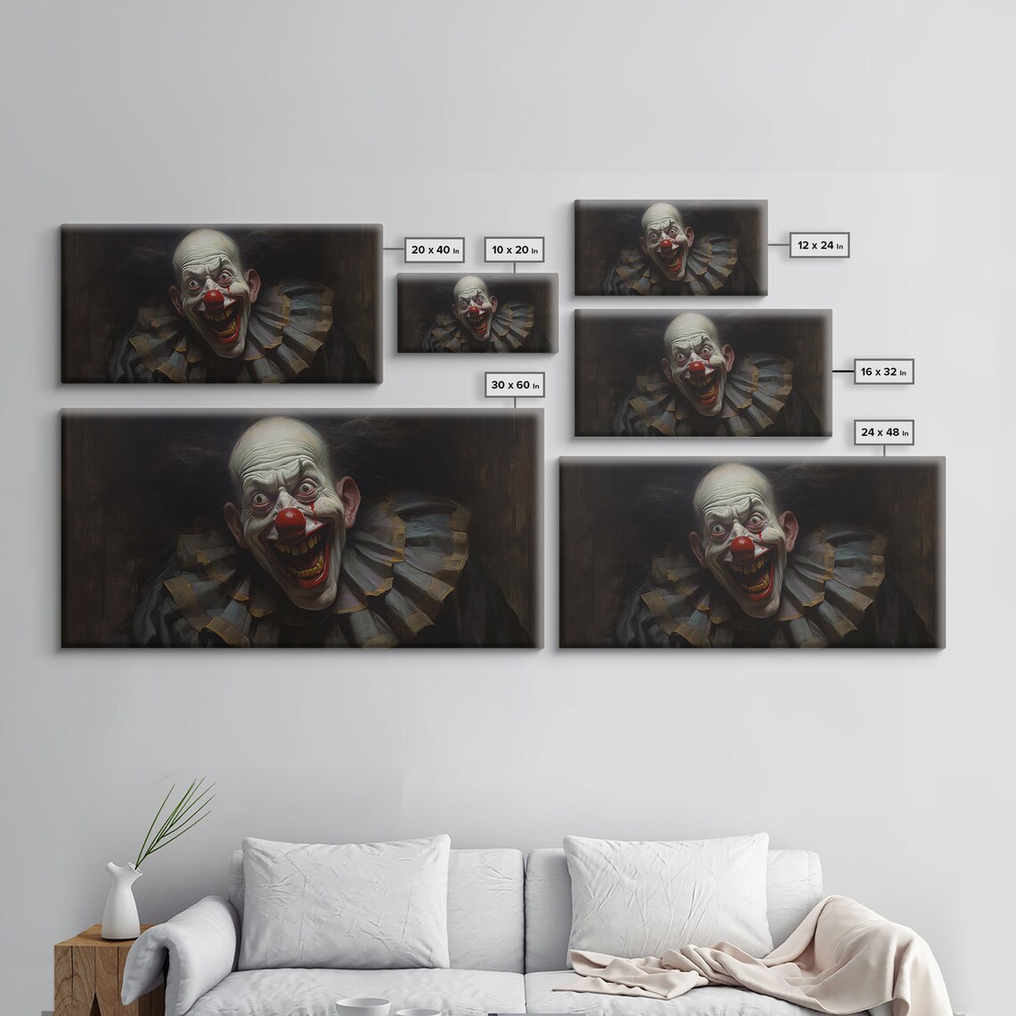 Creepy Clown Evil Grin Ruffled Collar Dark Portrait Scary Halloween Art Poster - Image 5