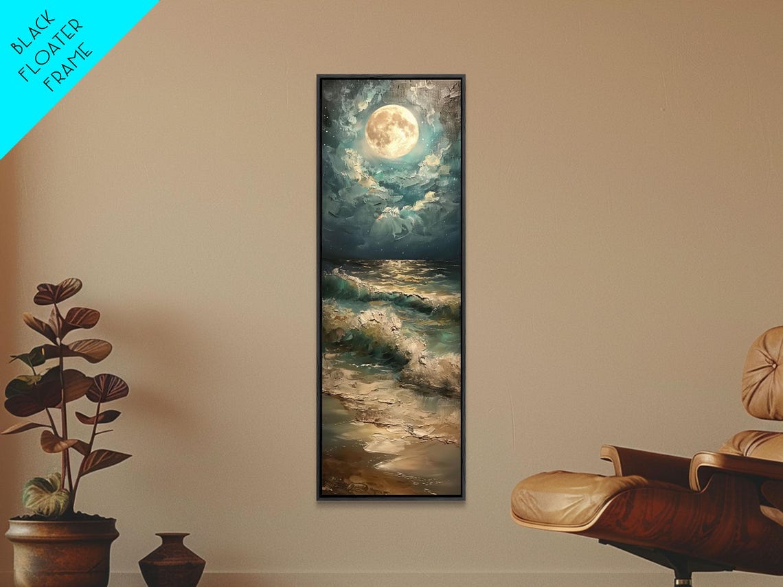 Full Moon Over Ocean Waves Night Sea Moonlight Coastal Travel Poster - Image 6