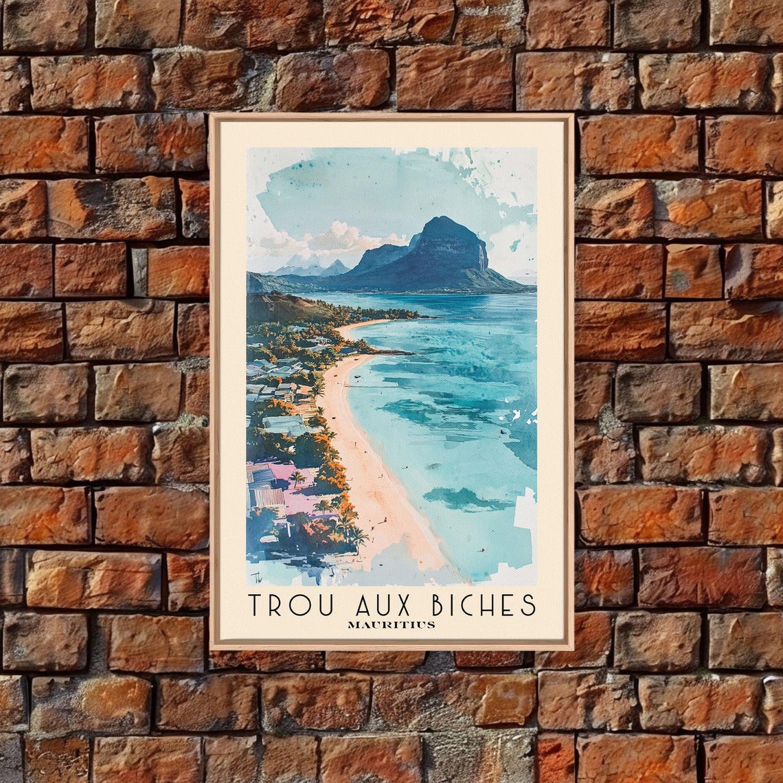 Trou Aux Biches Mauritius White Sand Lagoon Mountain Aerial Poster