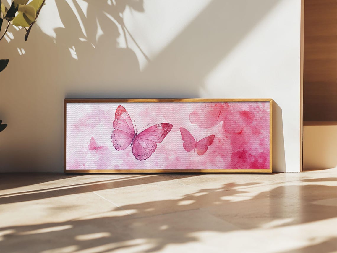 Pink Watercolor Butterflies Whimsical Trio Horizontal Wall Art Poster