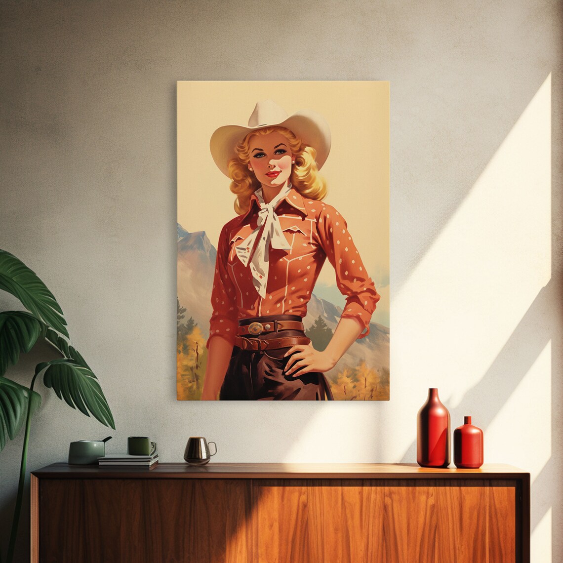 Retro Western Cowgirl Vintage Pin Up Style Cowboy Hat Art Poster - Image 4