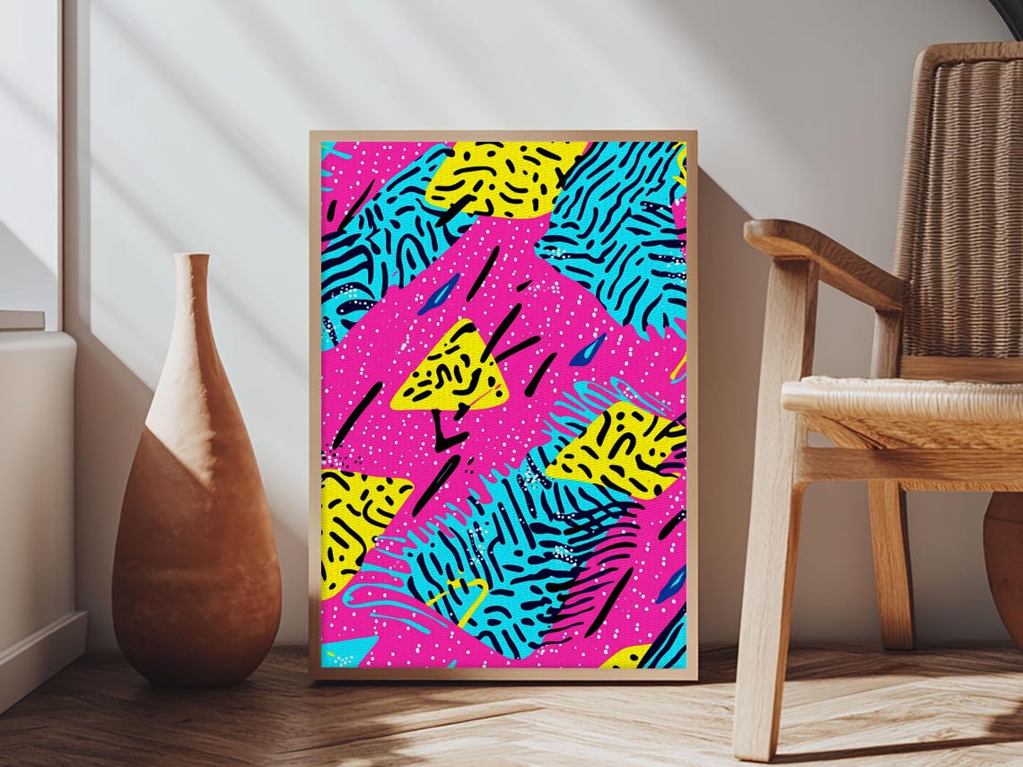 Retro 90s Hot Pink Memphis Pattern Abstract Bold Wall Art Poster