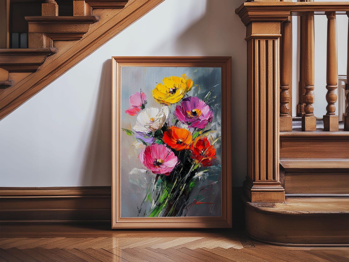 Wild Flower Painting Print On Wood Framed Wall Art Original Art Flowers Painting Floral Print Modern Art Living Room Wall Art - Image 5
