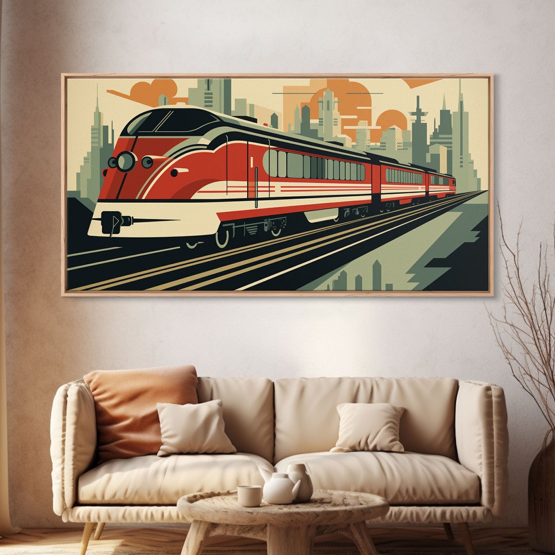 Vintage Red Streamliner Train City Skyline Retro Travel Poster - Image 4