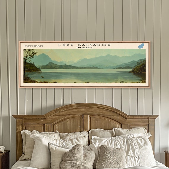 Framed Print Lake House Decor Panoramic Print Lake Salvador Boho Art Travel Poster Art Wall Art Home Decor Lake Painting