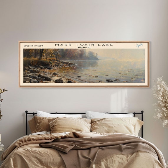Mark Twain Lake Missouri Framed Print Lake House Decor Panoramic Wall Art Travel Poster Landscape Painting Bedroom Decor