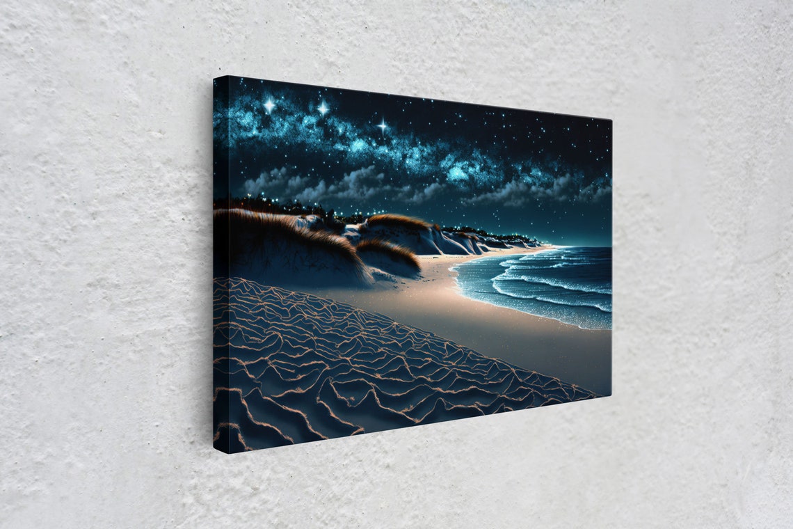 Starry Night Beach Milky Way Sand Dunes Moonlit Ocean Waves Poster - Image 4