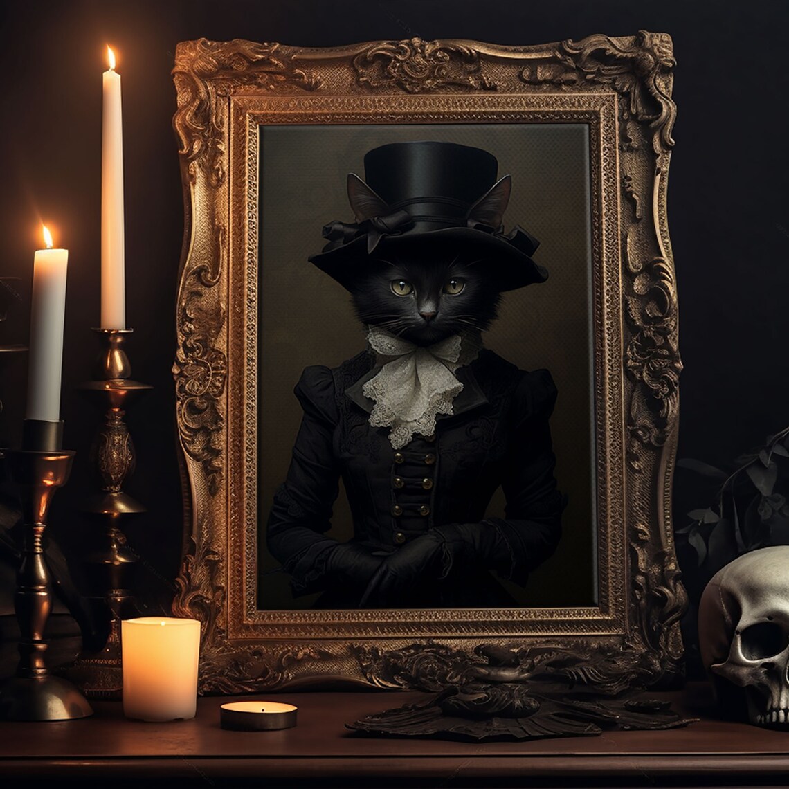 Renaissance Cat, Gothic Victorian Halloween Art Print - Image 5
