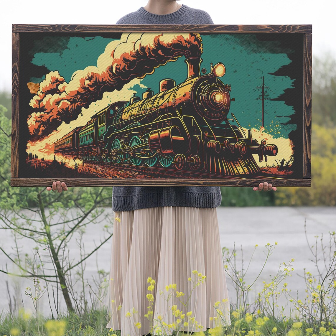 Pop Art Steam Locomotive Retro Comic Style Vintage Train Wall Poster - Image 2