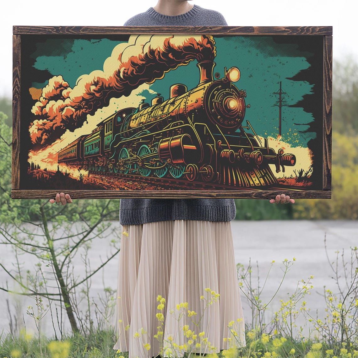Pop Art Steam Train Framed Print Cool Wild West Decor Western Art Framed Colorful Pop Art - Image 2