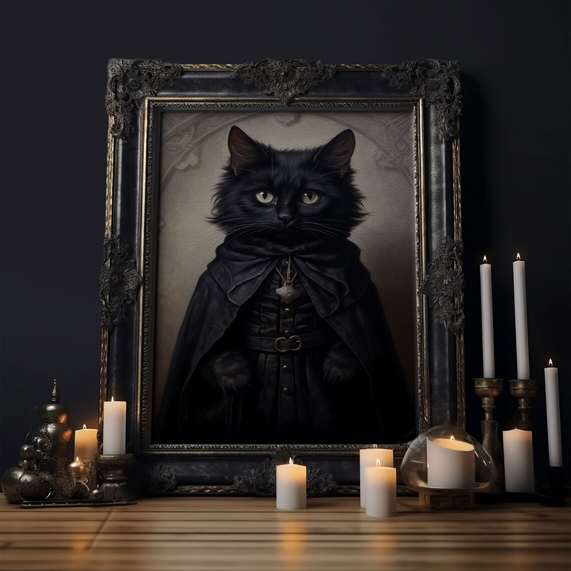 Victorian Cat Portrait, Gothic Halloween Art Print - Image 6